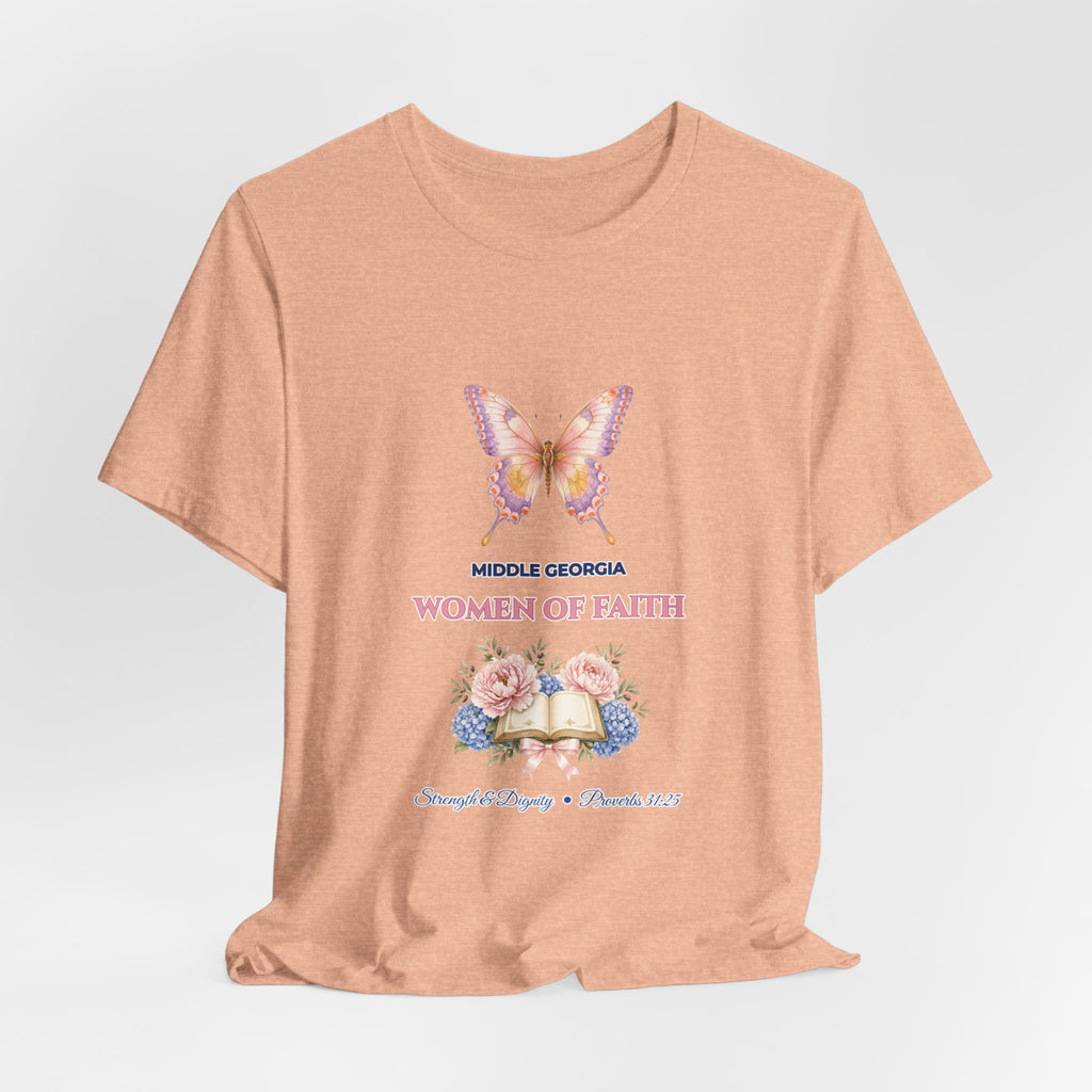 Personalized Custom Church or Ministry Name Shirt | Watercolor Butterfly & Scripture Bella+Canvas 3001 Tee | Women of Faith Bible Study Gift
