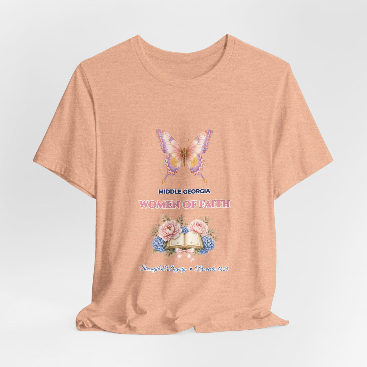Personalized Custom Church or Ministry Name Shirt | Watercolor Butterfly & Scripture Bella+Canvas 3001 Tee | Women of Faith Bible Study Gift