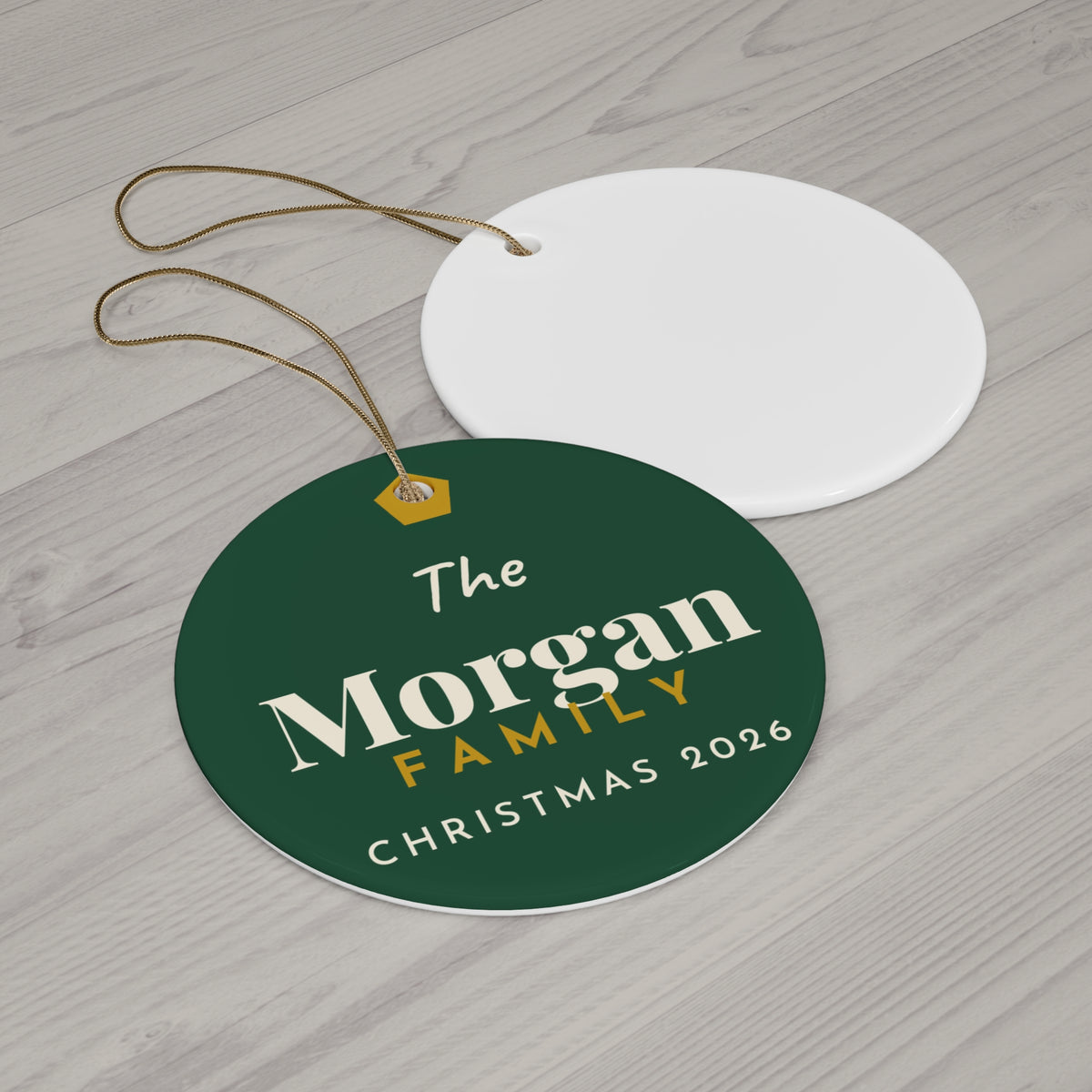 Personalized Family Christmas Ornament 2026 | Custom Last Name Ornament | Green & Gold Keepsake