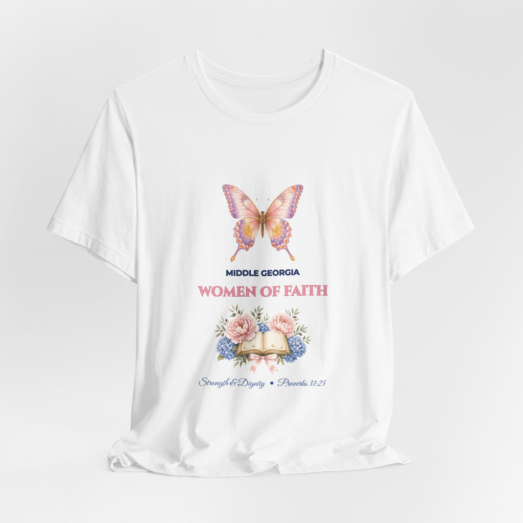Personalized Custom Church or Ministry Name Shirt | Watercolor Butterfly & Scripture Bella+Canvas 3001 Tee | Women of Faith Bible Study Gift