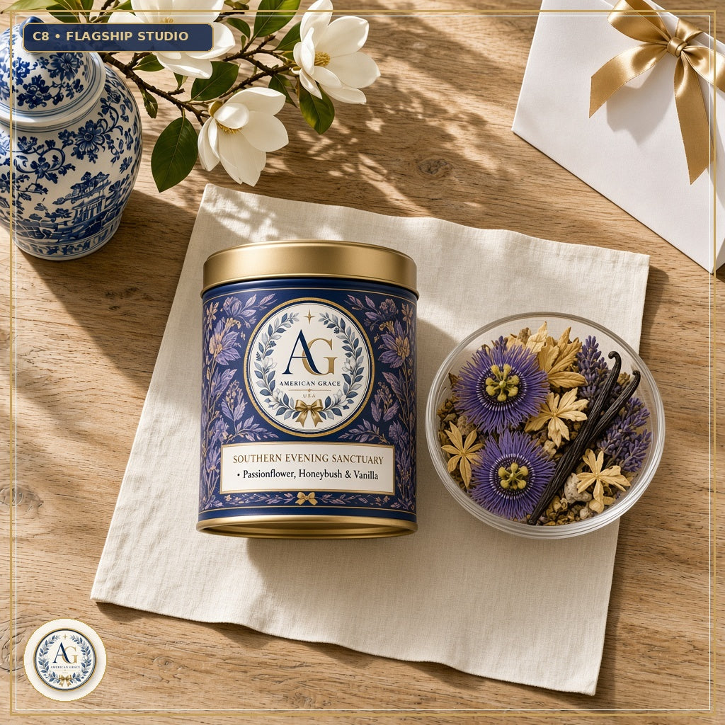 The Sisterhood Evening Sanctuary Blend — USDA Organic Passionflower, Honeybush, Lavender & Vanilla Bean Tea (American Grace USA) — Flagship Boutique Oak Table Studio