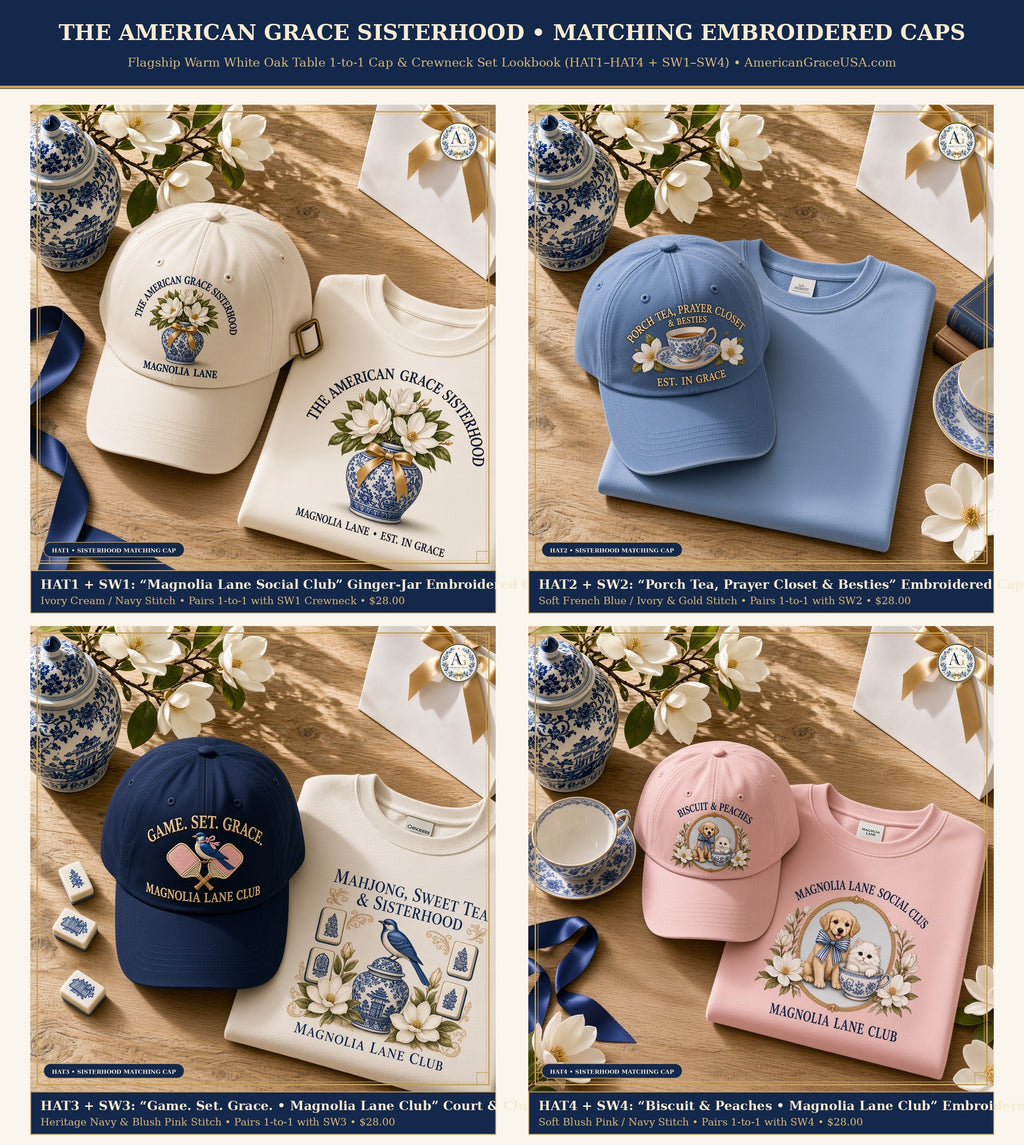 The American Grace Sisterhood Matching Embroidered Caps & Crewneck Lookbook