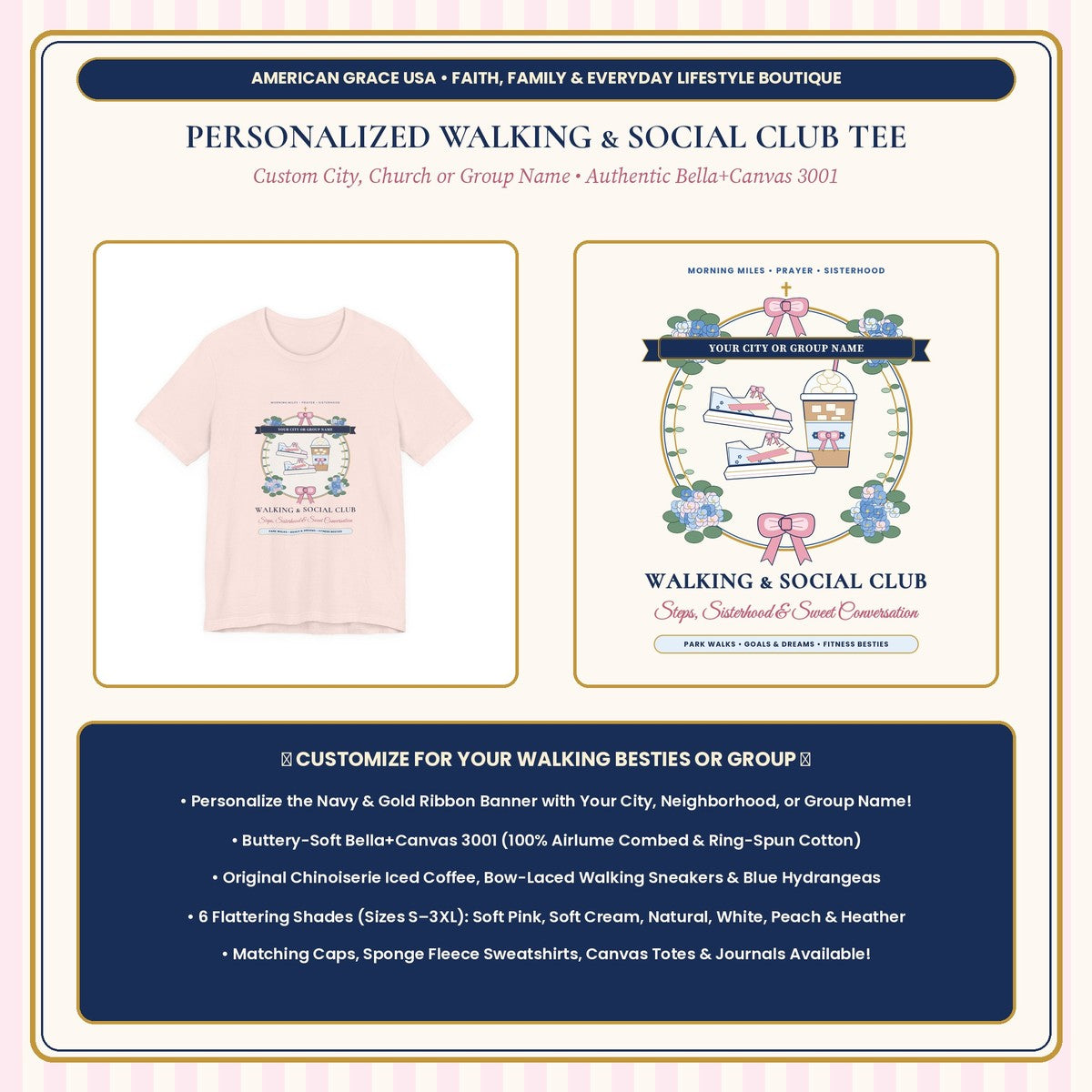 Personalized Walking & Social Club Chinoiserie & Coquette Bow Shirt - Boutique Hero Card