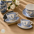 "Savannah Porch" Scalloped Blue-and-White Chinoiserie Teacup & Saucer Die-Cut Refrigerator Magnet — Flagship Boutique Oak Table Studio
