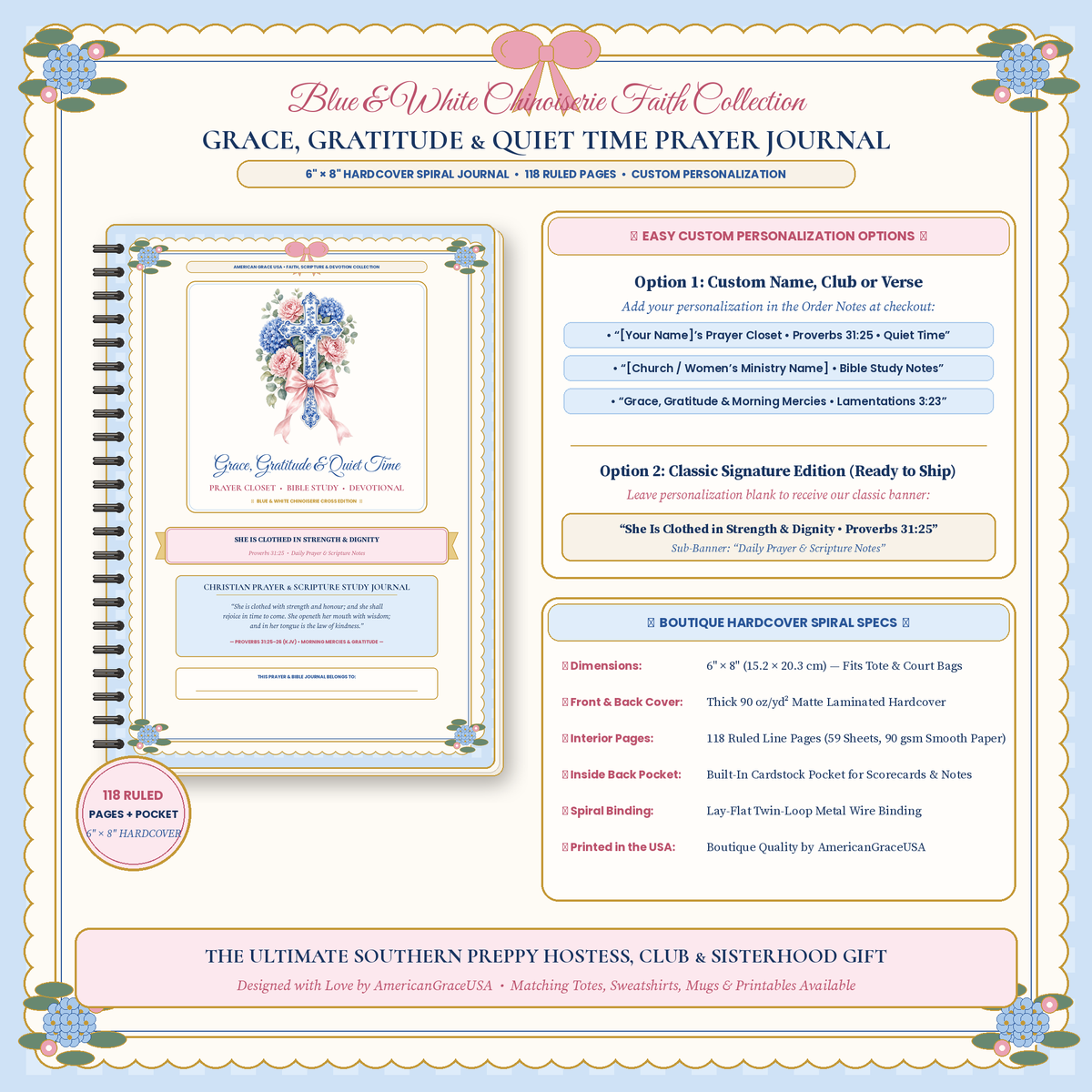 Personalized Grace Gratitude & Quiet Time — Boutique Flat-Lay & Custom Name or Scripture Personalization Guide Card