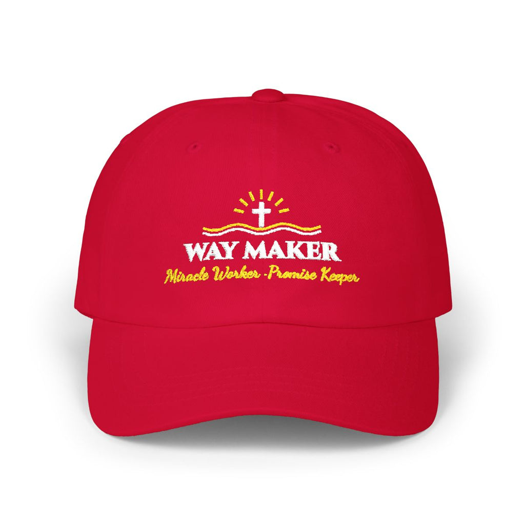 Way Maker Embroidered Classic Cotton Dad Cap — Cranberry Front View