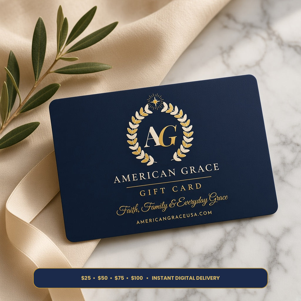 AmericanGraceUSA Official Boutique Gift Card - Cozy Linen & Olive Branch Flat-Lay Showcase