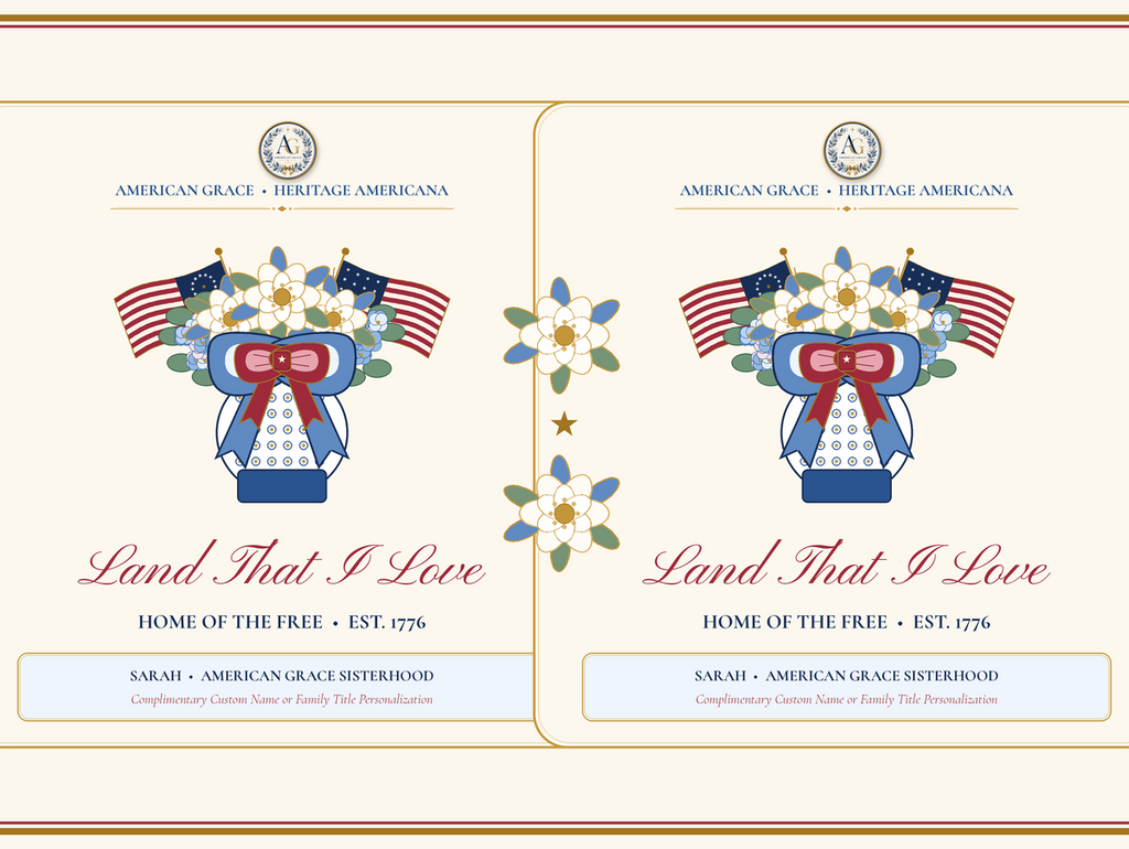 Personalized "American Grace • Land That I Love" Chinoiserie Ginger-Jar & Flag 20oz Stainless Travel Tumbler - Boutique Gallery Card 6 (360 Full Wrap)