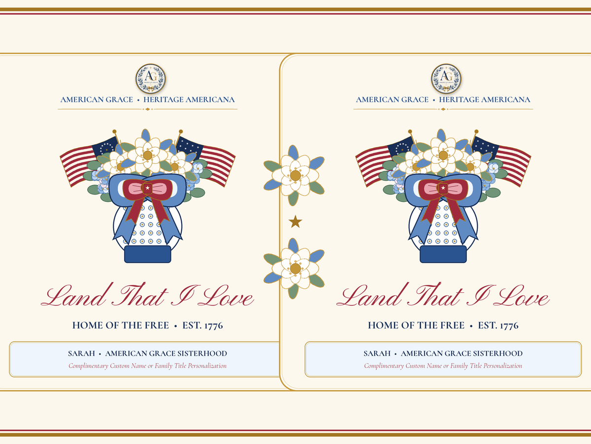 Personalized "American Grace • Land That I Love" Chinoiserie Ginger-Jar & Flag 20oz Stainless Travel Tumbler - Boutique Gallery Card 6 (360 Full Wrap)