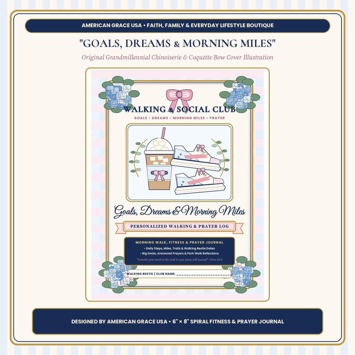 Goals Dreams & Morning Miles Chinoiserie & Coquette Bow Full Cover Art Card