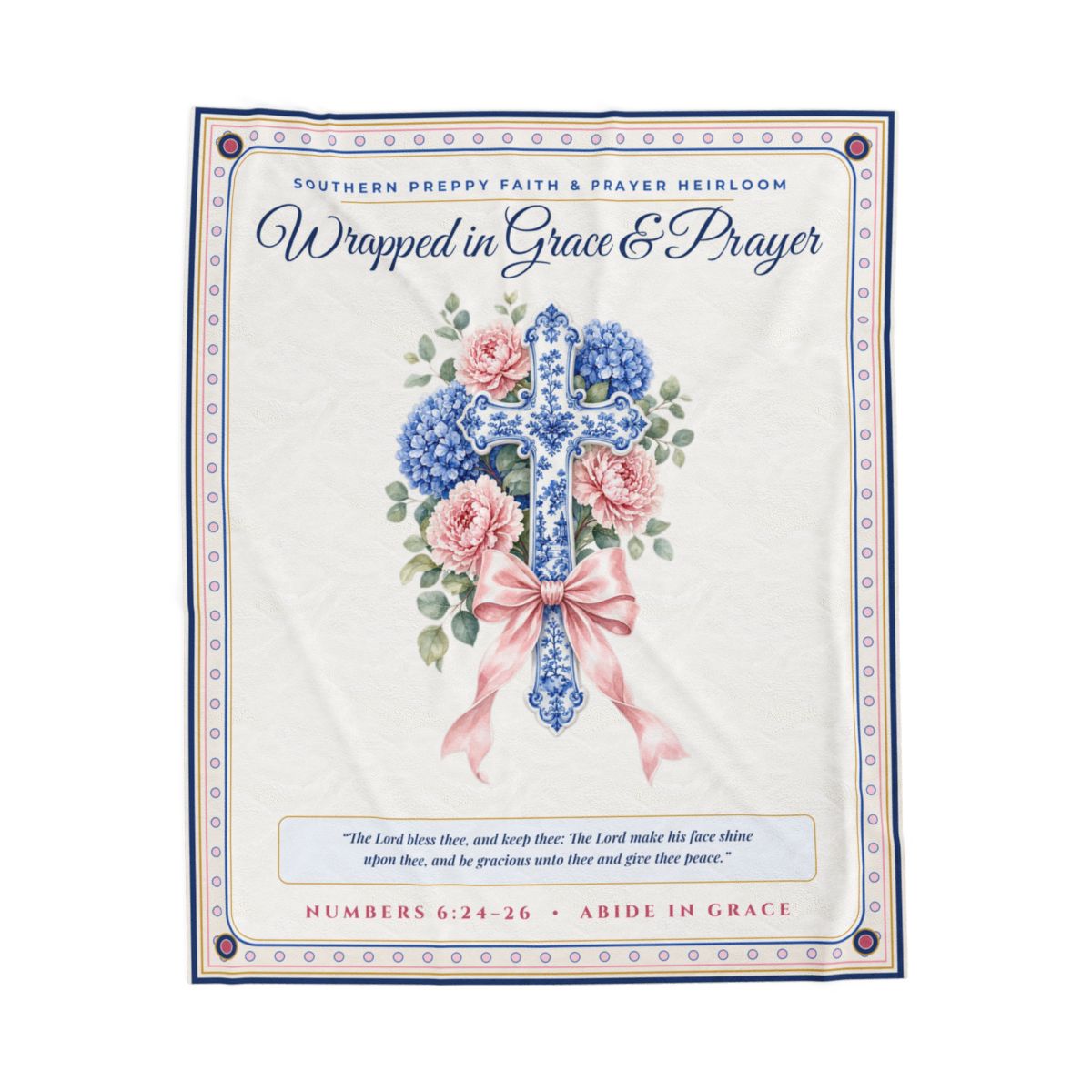 Chinoiserie Ginger-Jar & Blue Hydrangea Cross Wrapped in Grace & Prayer Plush Blanket (50x60)