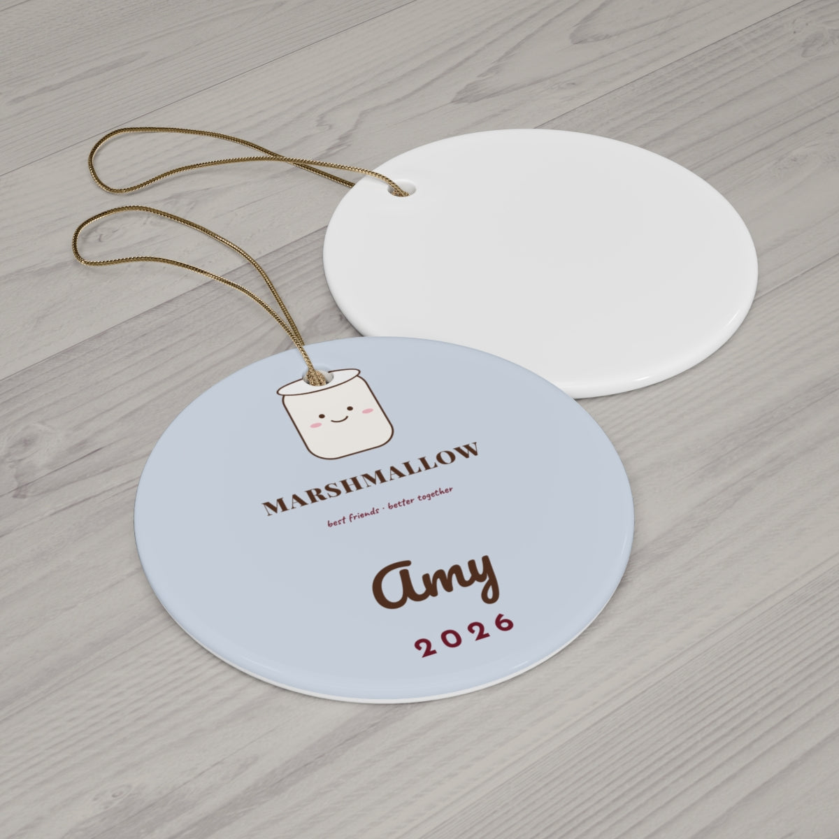 Cocoa and Marshmallow Ornament Personalized Best Friend Matching Ornament - Marshmallow Christmas Tree Context View