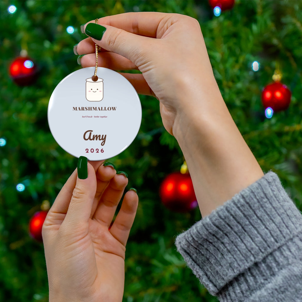Cocoa and Marshmallow Ornament Personalized Best Friend Matching Ornament - Ceramic Detail View