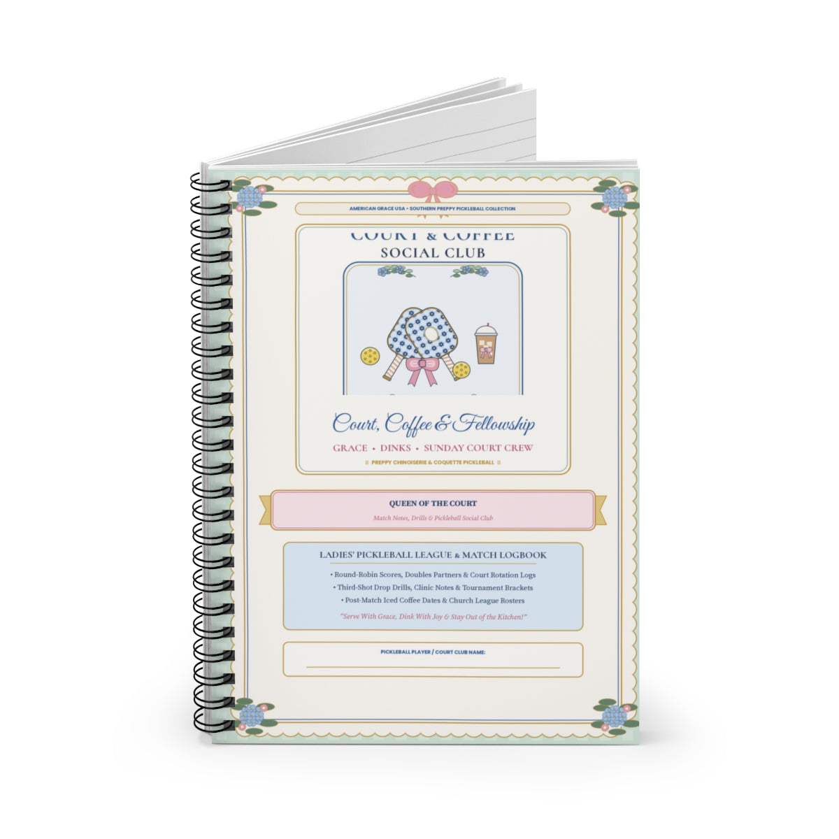 Court Coffee & Fellowship — Angled Upright Hardcover Spiral Notebook View