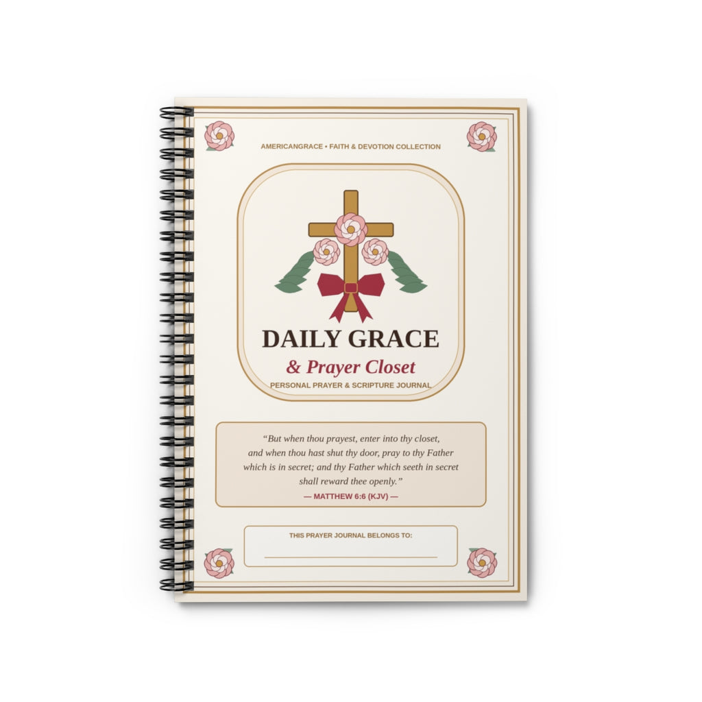 Daily Grace & Prayer Closet Spiral Prayer Journal Front Cover | American Grace USA