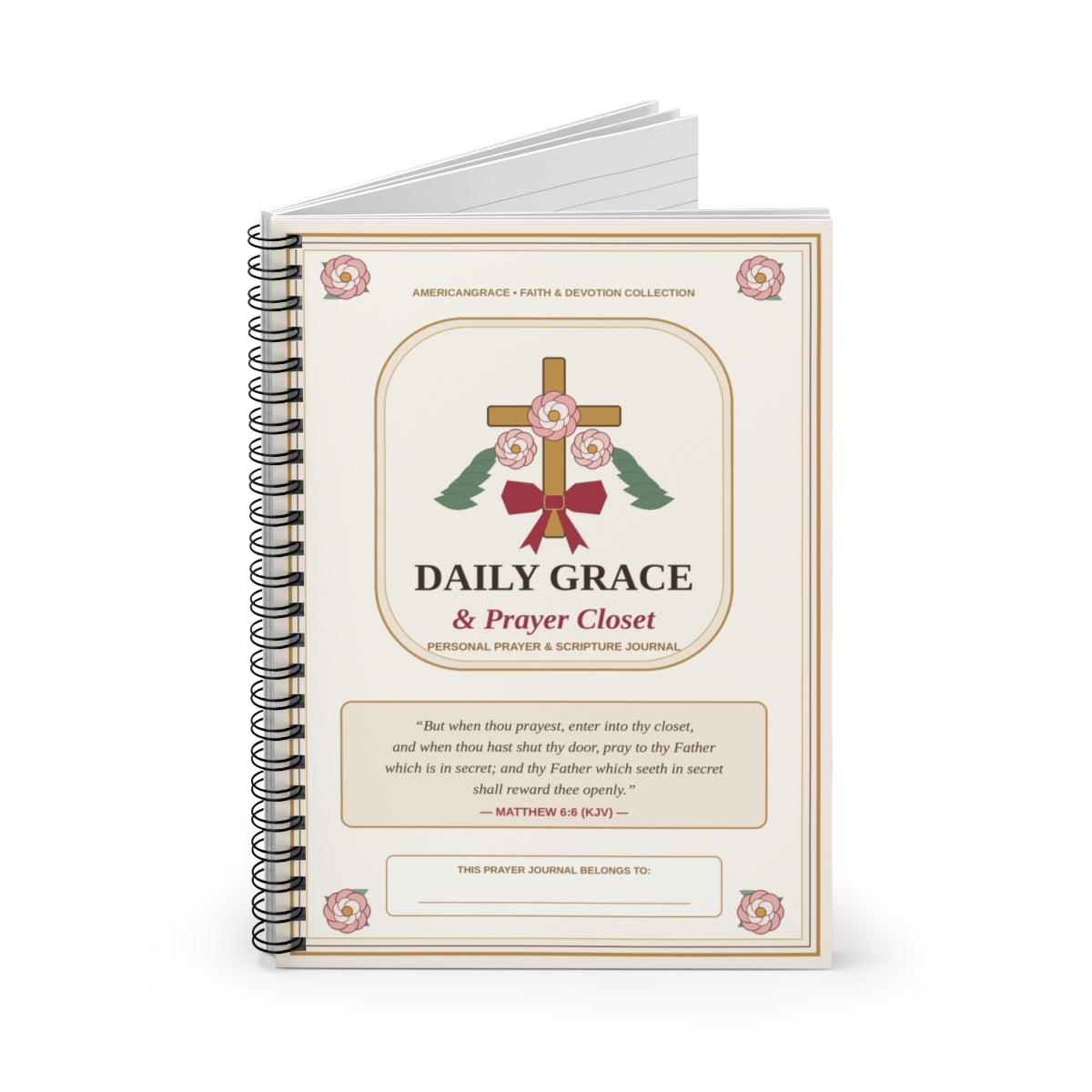 Daily Grace & Prayer Closet Spiral Prayer Journal Opened Ruled Pages | American Grace USA