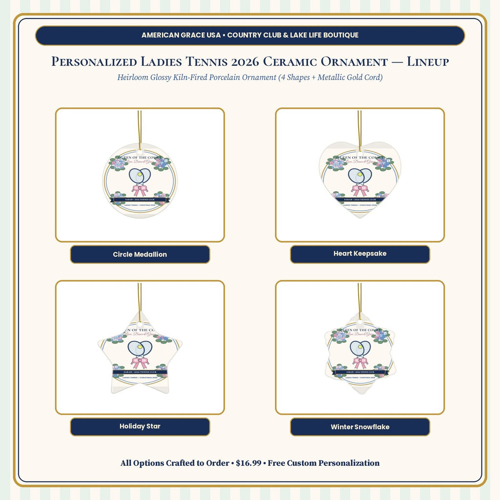 Ladies Tennis 2026 Ceramic Ornament 4 Heirloom Shapes Comparison Lineup