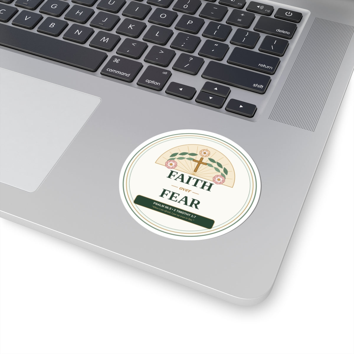 Faith Over Fear Botanical Kiss-Cut Sticker - Laptop Lifestyle View