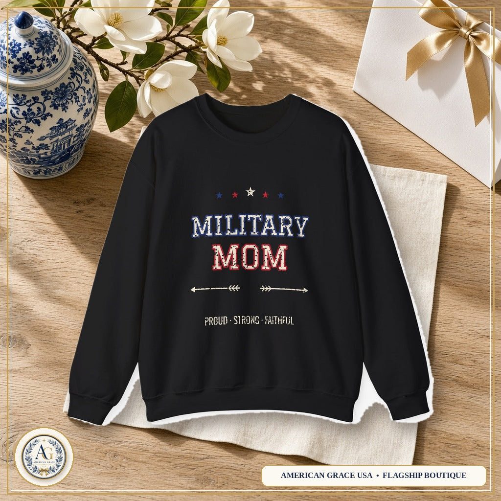 Military Mom Sweatshirt, Varsity Military Mom Crewneck, Proud Military Mom Gift, Patriotic Mom Shirt, Deployment Gift — American Grace USA Flagship Boutique