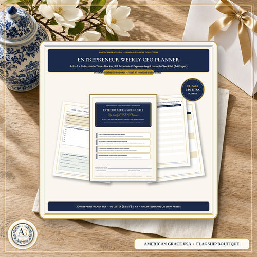 "AmericanGrace Entrepreneur & Side-Hustle Weekly CEO Planner" (Printable PDF Bundle) — American Grace USA Flagship Boutique