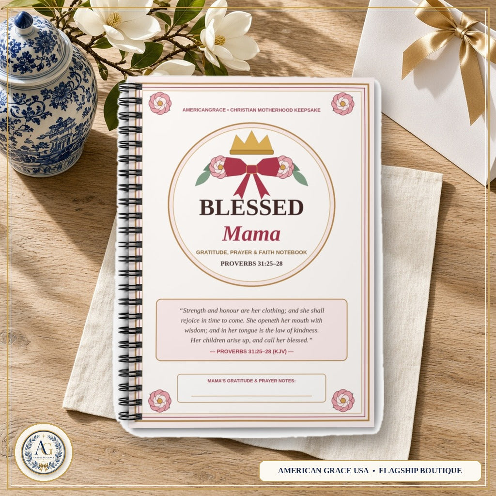 Blessed Mama Proverbs 31 Gratitude & Faith Spiral Notebook — Christian Mom Prayer & Devotional Journal — American Grace USA Flagship Boutique