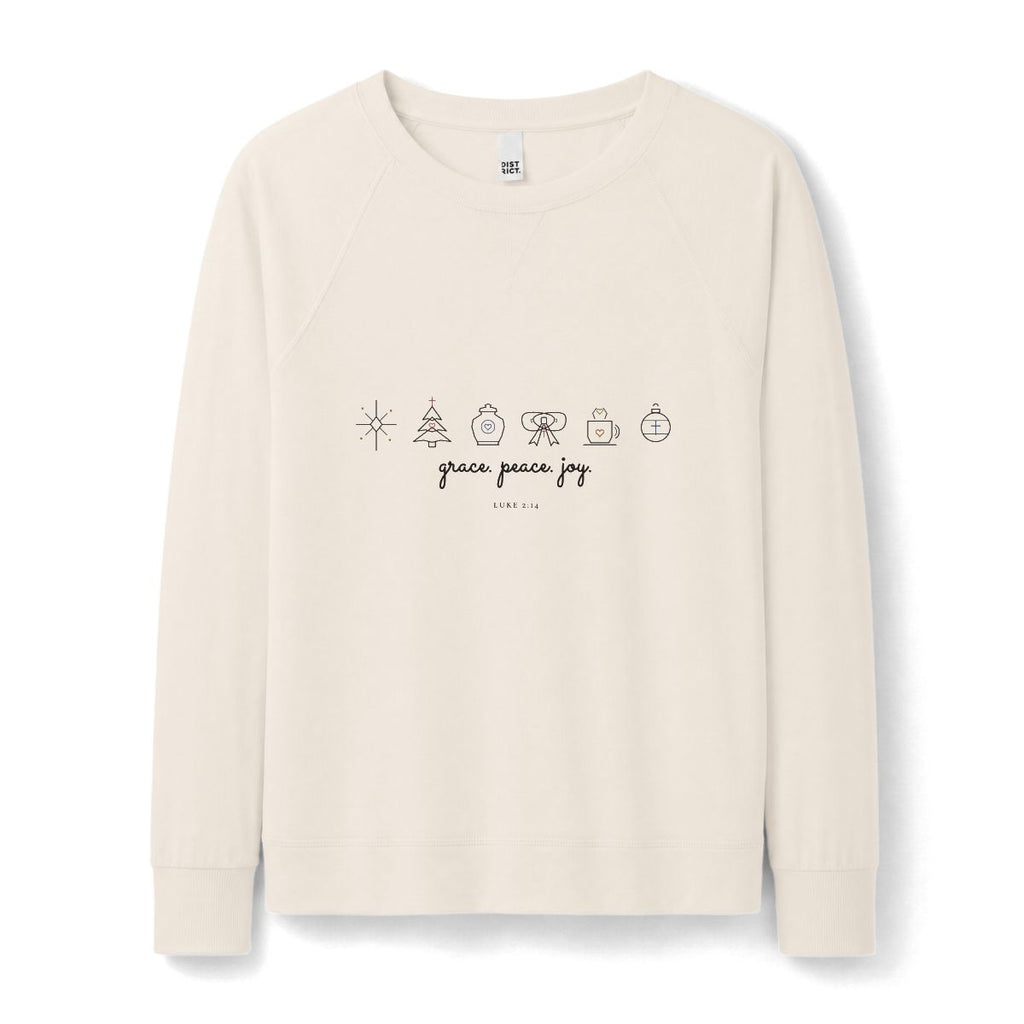Grace Peace Joy Raglan Pullover in Gardenia Cream Front Mockup | American Grace USA