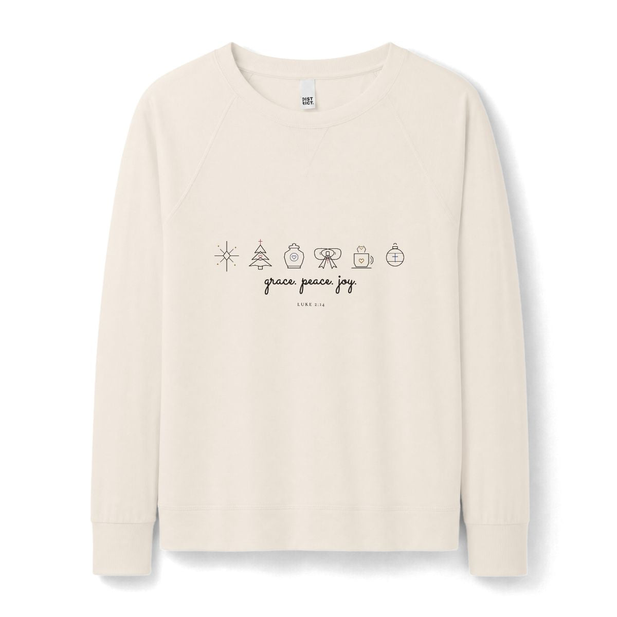 Grace Peace Joy Raglan Pullover in Gardenia Cream Front Mockup | American Grace USA