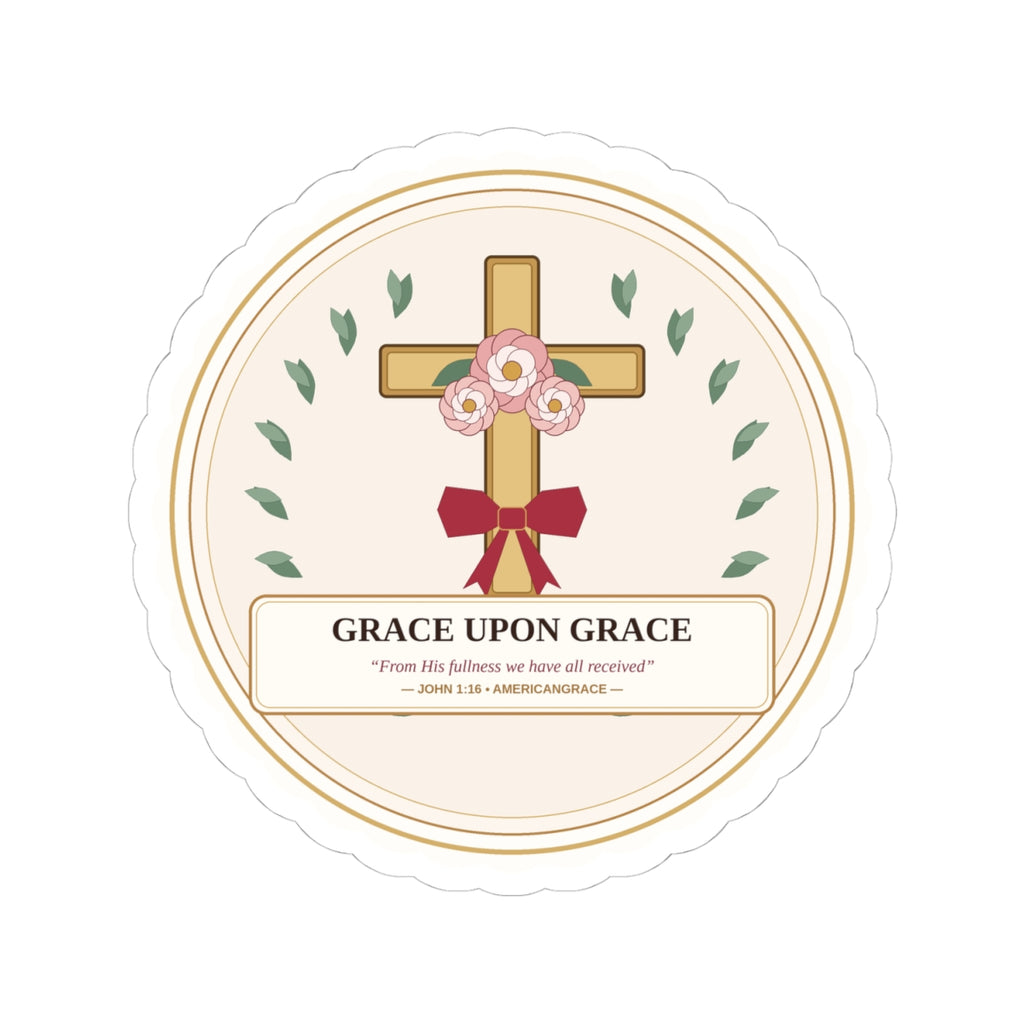 Grace Upon Grace Floral Cross Kiss-Cut Sticker - 4x4 Size View