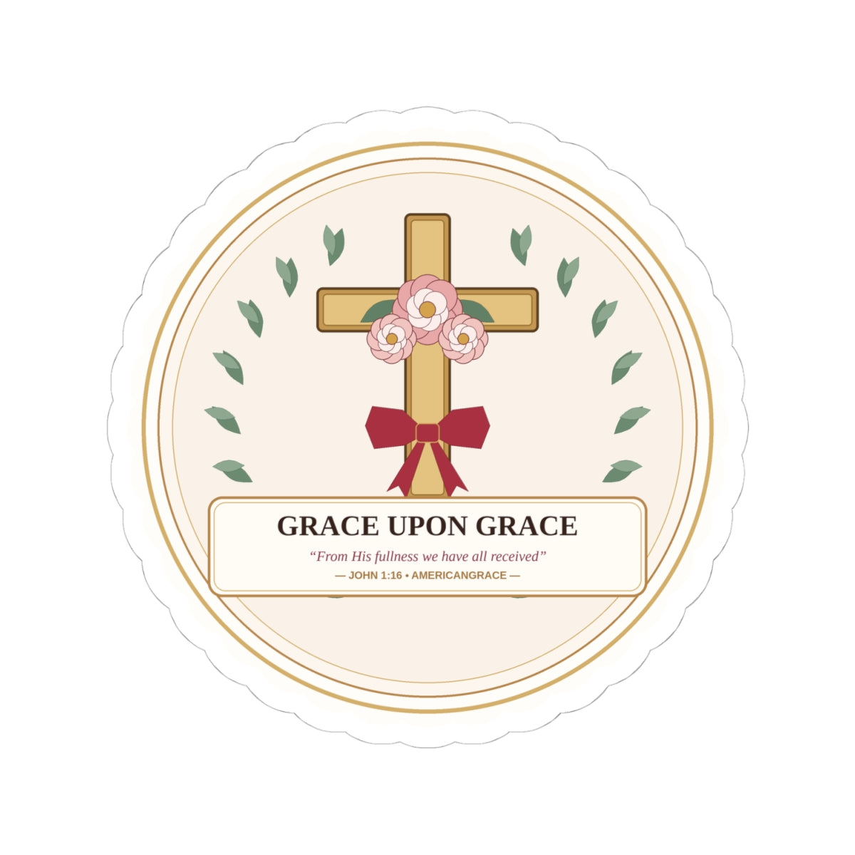 Grace Upon Grace Floral Cross Kiss-Cut Sticker - 4x4 Size View
