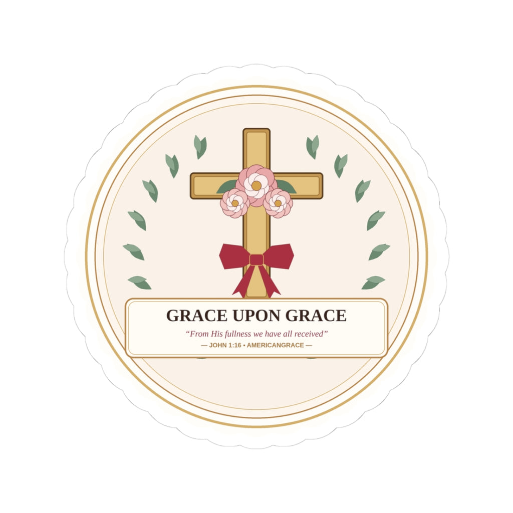 Grace Upon Grace Floral Cross Kiss-Cut Sticker - Front View