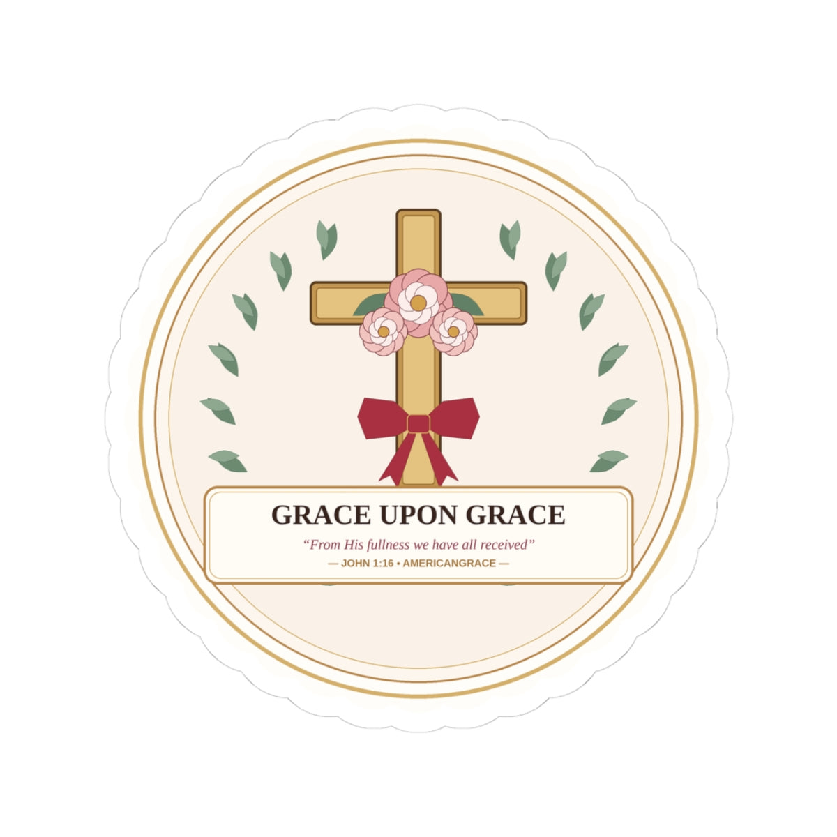 Grace Upon Grace Floral Cross Kiss-Cut Sticker - Front View