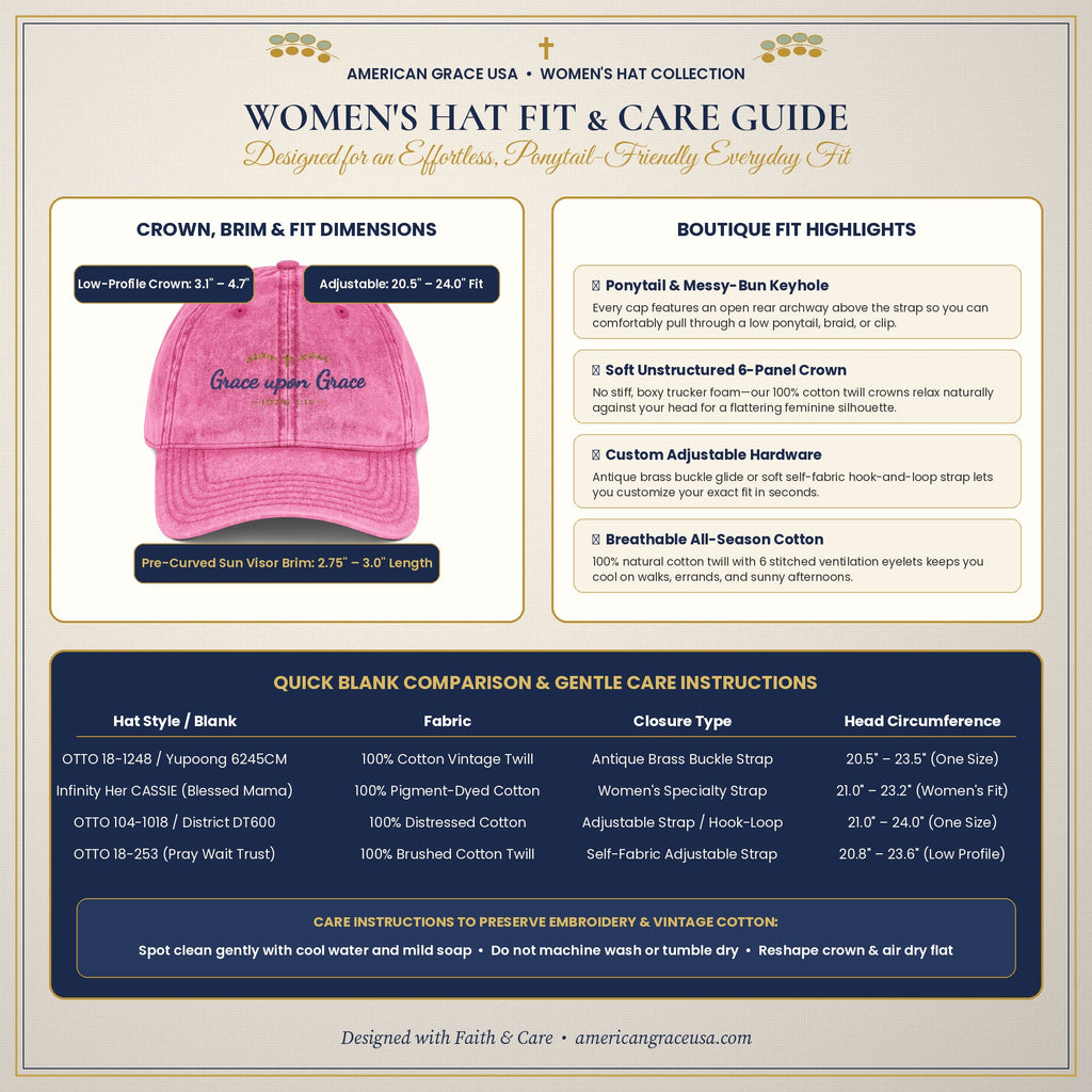AmericanGraceUSA Women's Hat Fit, Crown Dimensions & Gentle Cotton Care Guide