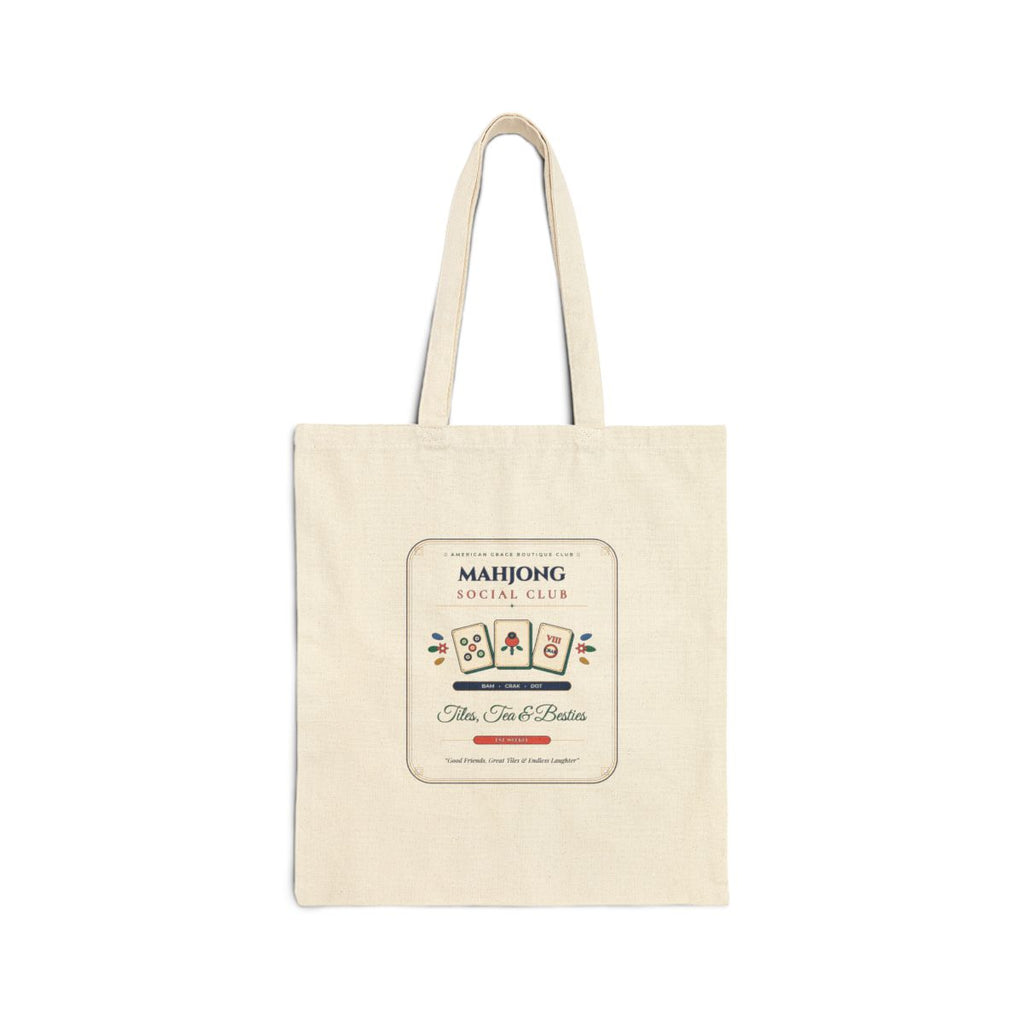 Mahjong Social Club Canvas Tote Bag — Tiles Tea & Besties Chinoiserie Game Night Cotton Tote by AmericanGraceUSA
