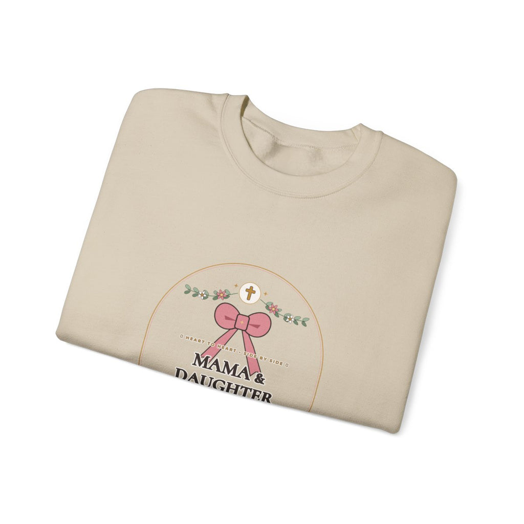 Folded Flat-Lay of Mama & Daughter Besties for Life Sweatshirt in Warm Sand by AmericanGraceUSA