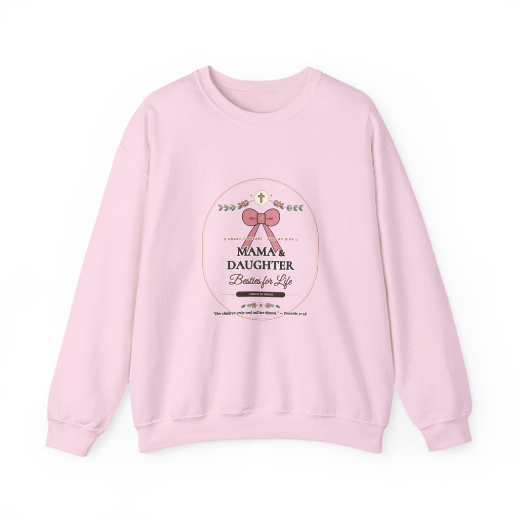 Mama & Daughter Besties for Life Sweatshirt in Light Pink — Matching Mom and Daughter Christian Boutique Crewneck by AmericanGraceUSA