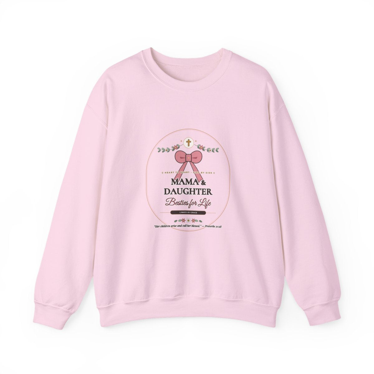 Mama & Daughter Besties for Life Sweatshirt in Light Pink — Matching Mom and Daughter Christian Boutique Crewneck by AmericanGraceUSA