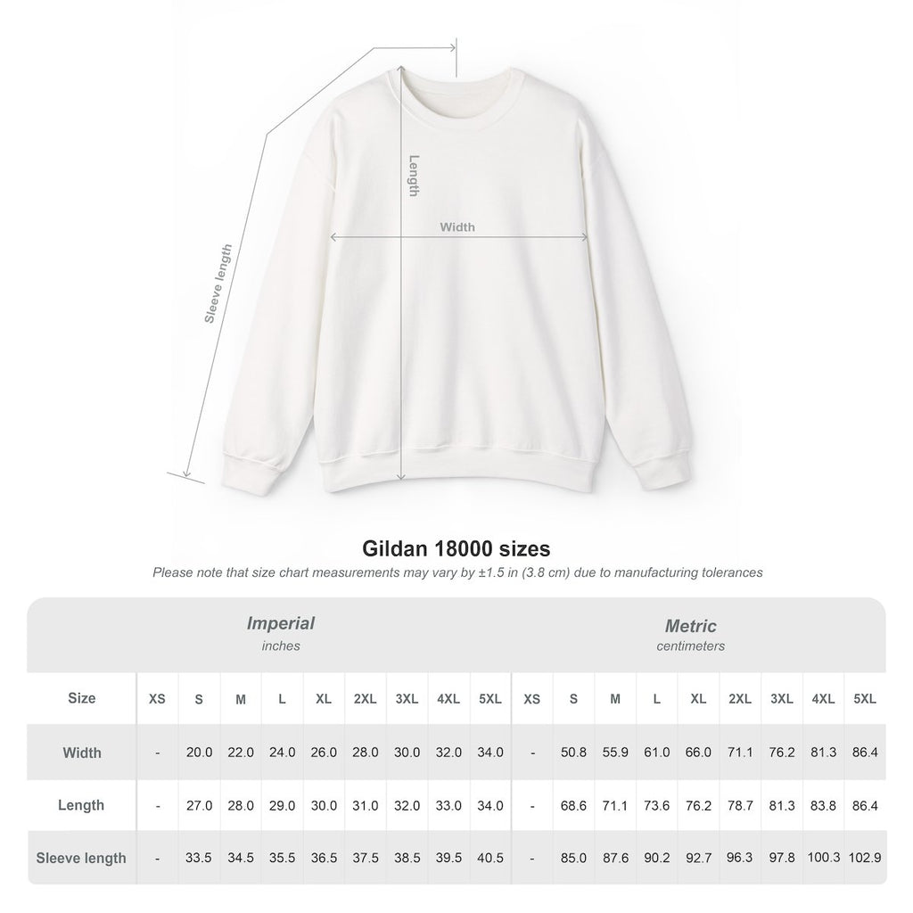 Gildan 18000 Unisex Heavy Blend Crewneck Sweatshirt Size Chart — AmericanGraceUSA