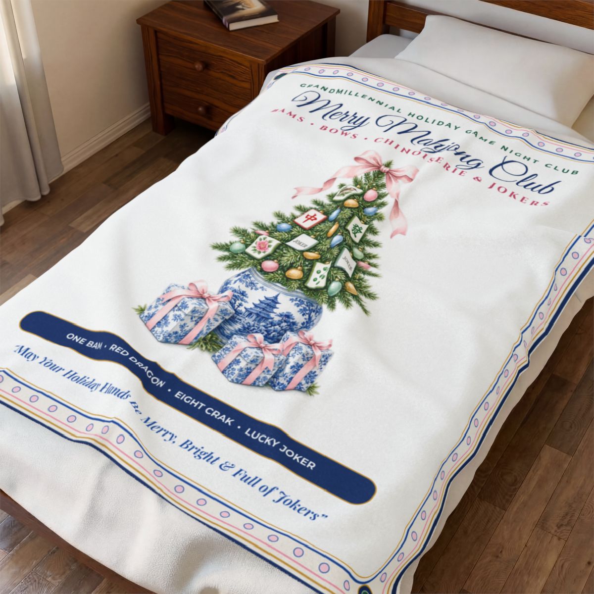 Merry Mahjong Club Folded Plush Throw Blanket