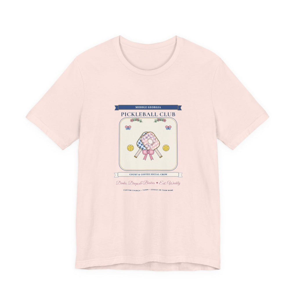 Personalized Pickleball Club Tee in Soft Pink — Flat-Lay Front Mockup