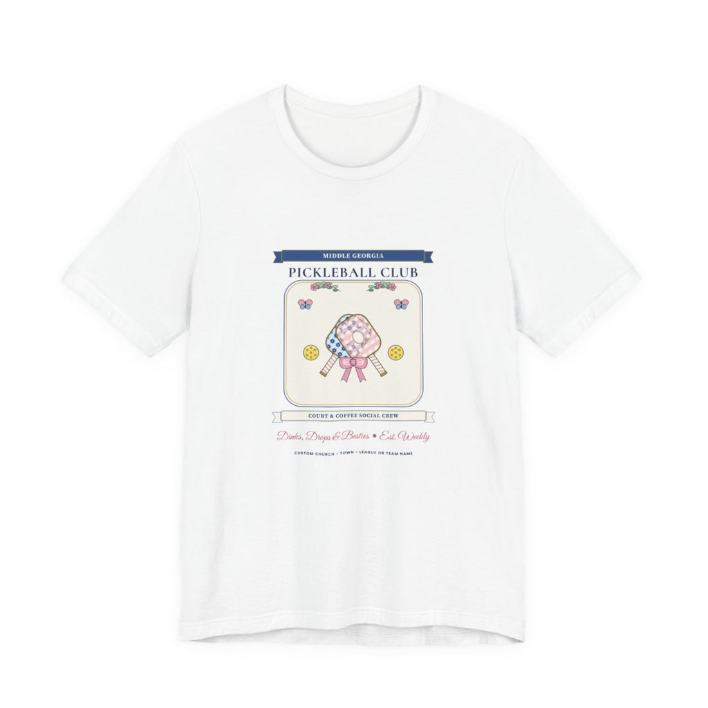 Personalized Pickleball Club Tee in Crisp White — Flat-Lay Front Mockup