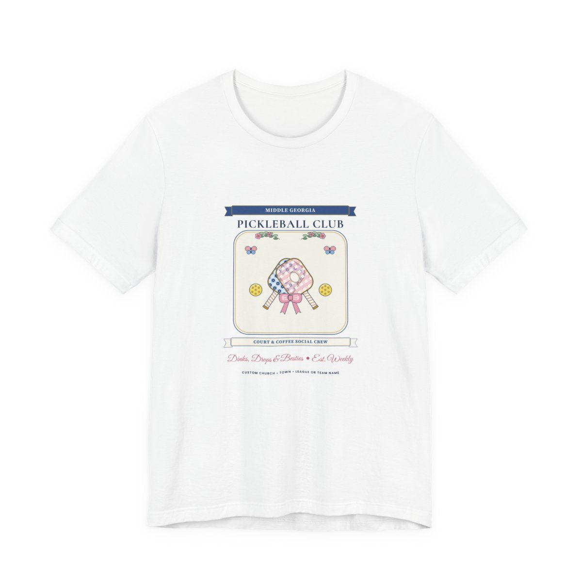Personalized Pickleball Club Tee in Crisp White — Flat-Lay Front Mockup