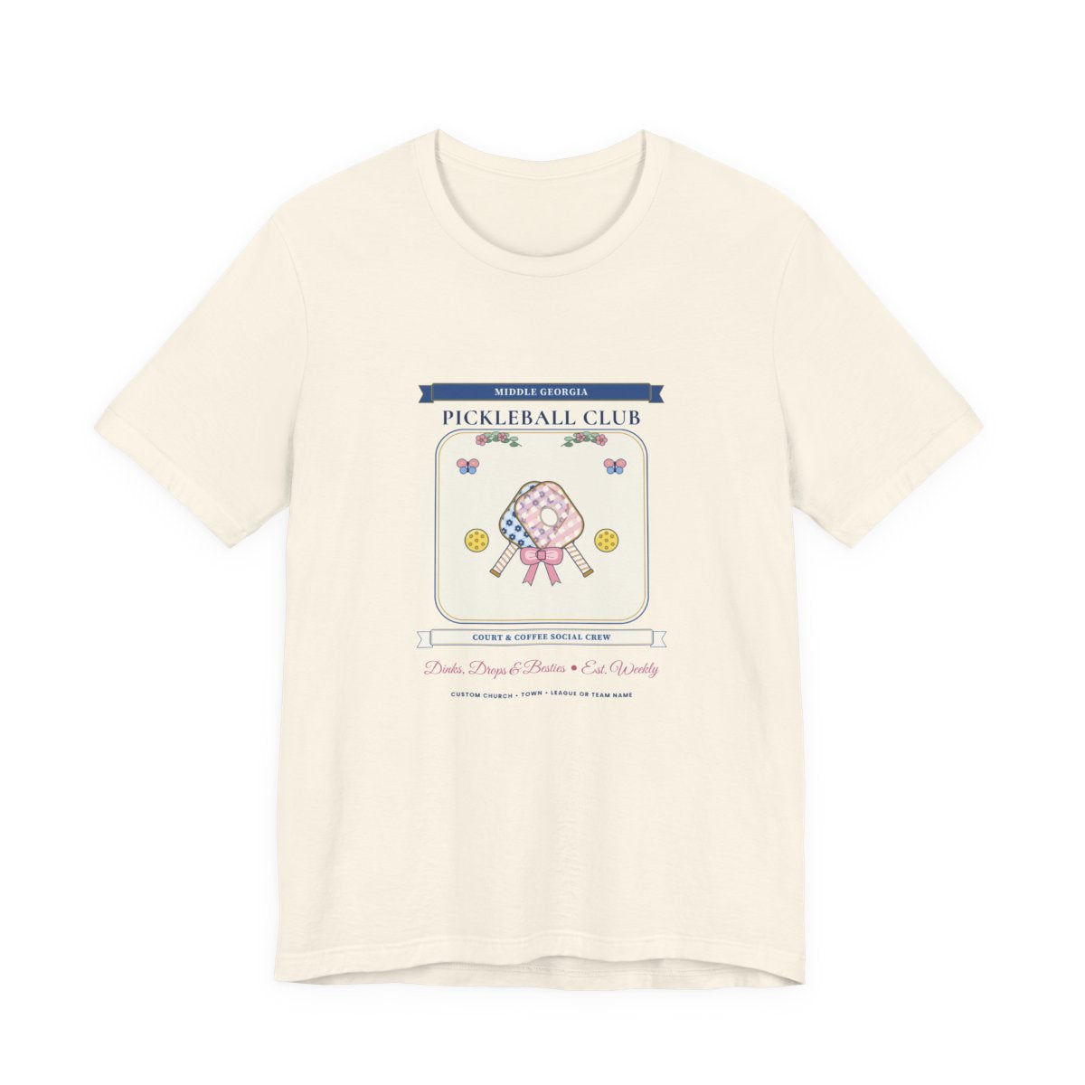 Personalized Pickleball Club Tee in Natural — Flat-Lay Front Mockup
