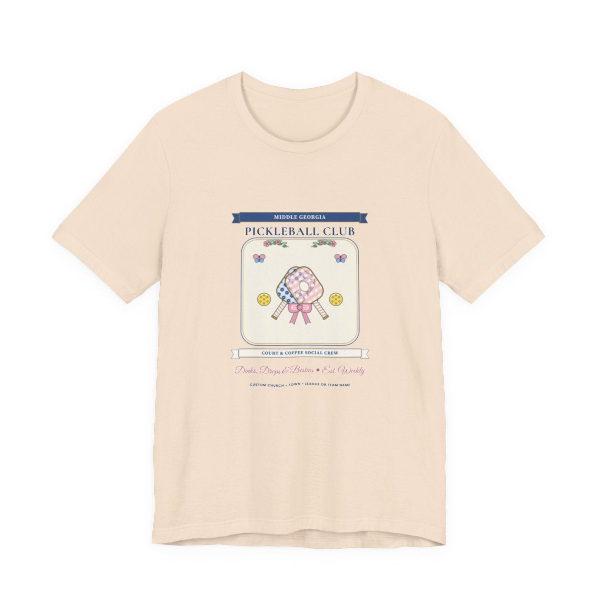Personalized Pickleball Club Tee in Soft Cream — Flat-Lay Front Mockup