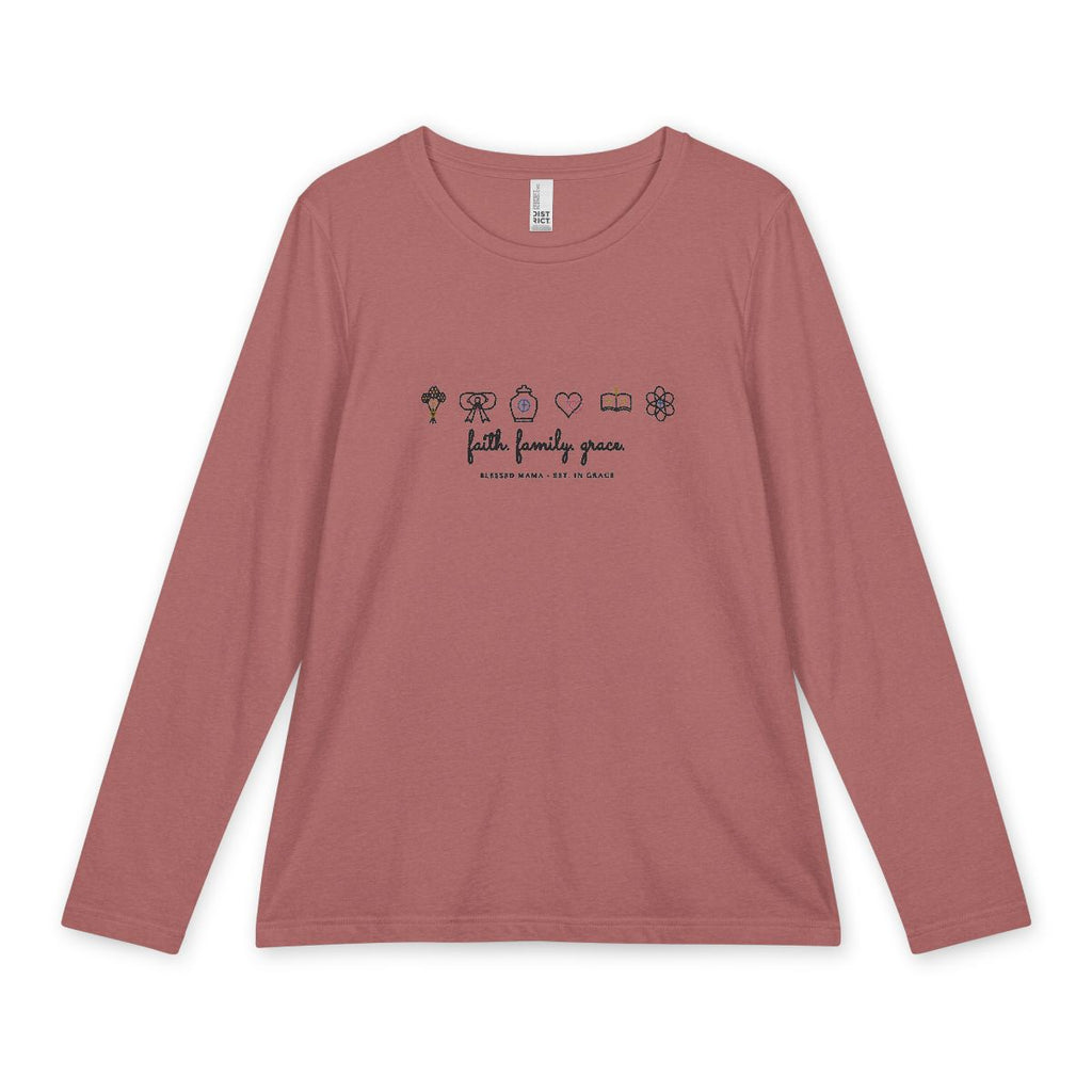 Personalized Faith Family Grace Long Sleeve in Blush Frost Front Mockup | American Grace USA