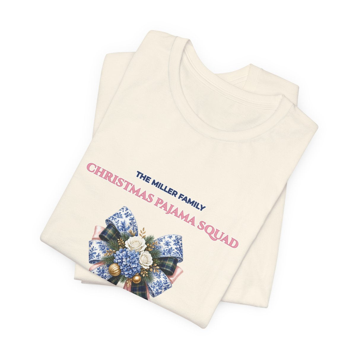 Personalized Family Christmas Pajama Squad Folded Tee Mockup