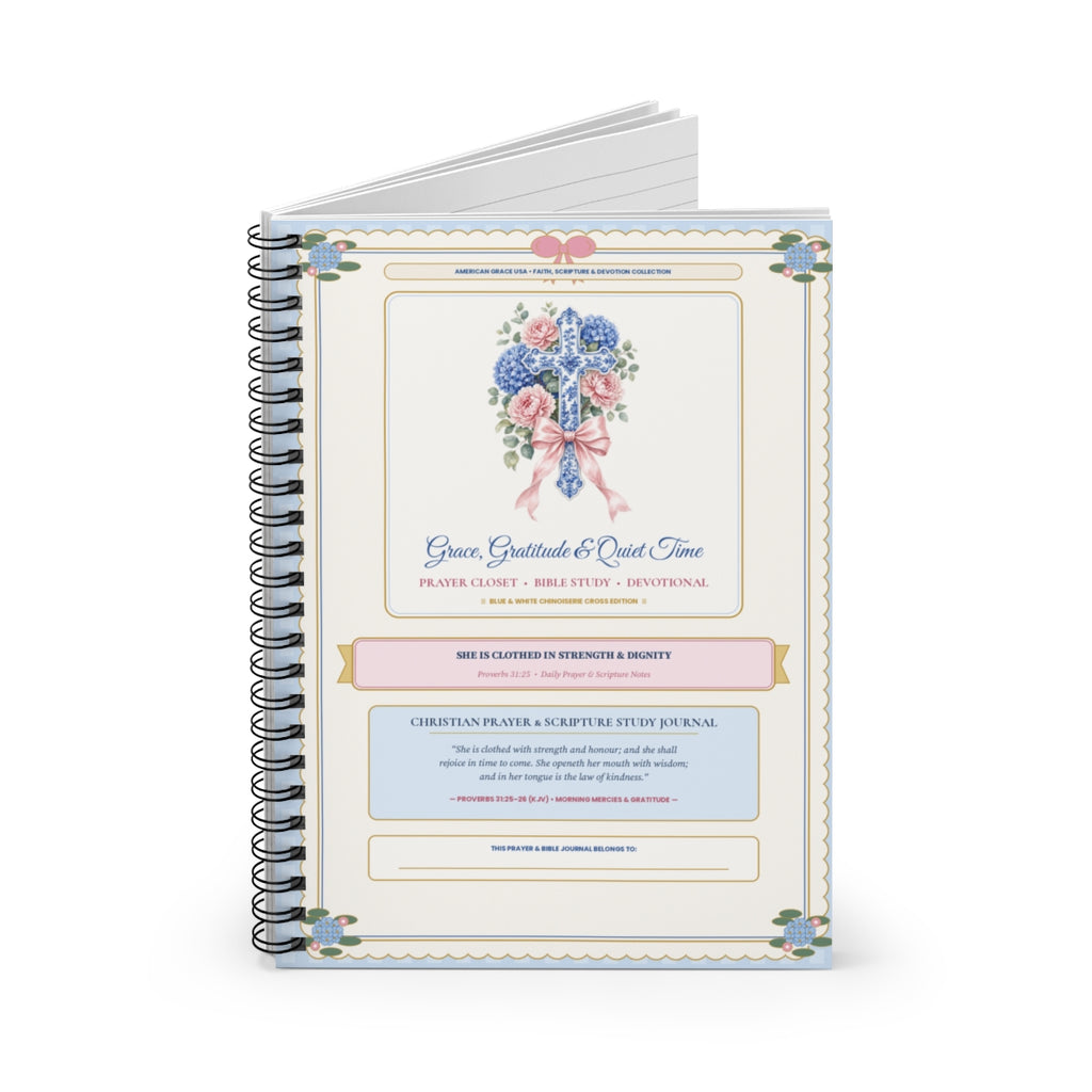 Personalized Grace Gratitude & Quiet Time — Angled Upright Hardcover Spiral Notebook View