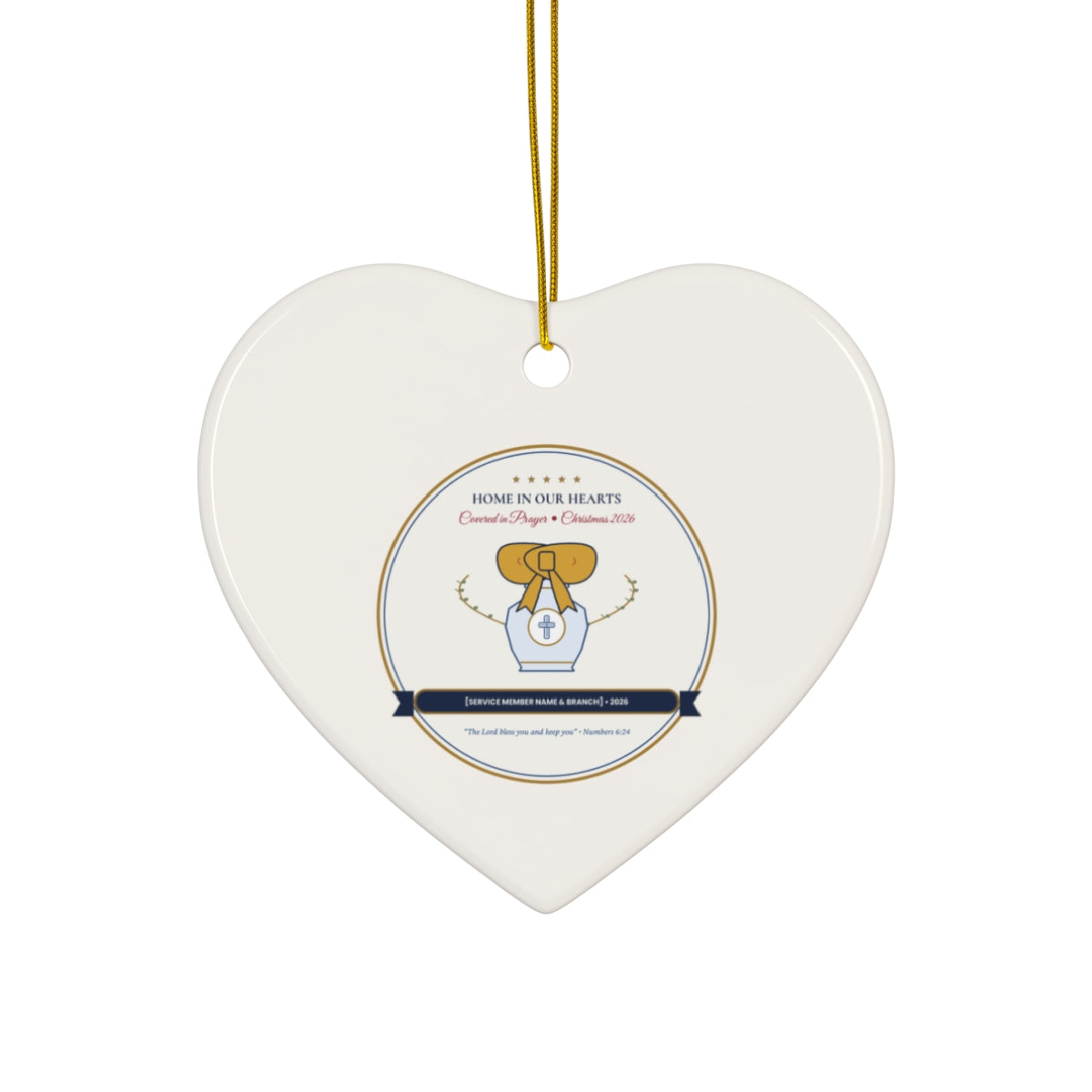 Personalized Home in Our Hearts Christmas 2026 Military Family Chinoiserie Ceramic Ornament Heart Front