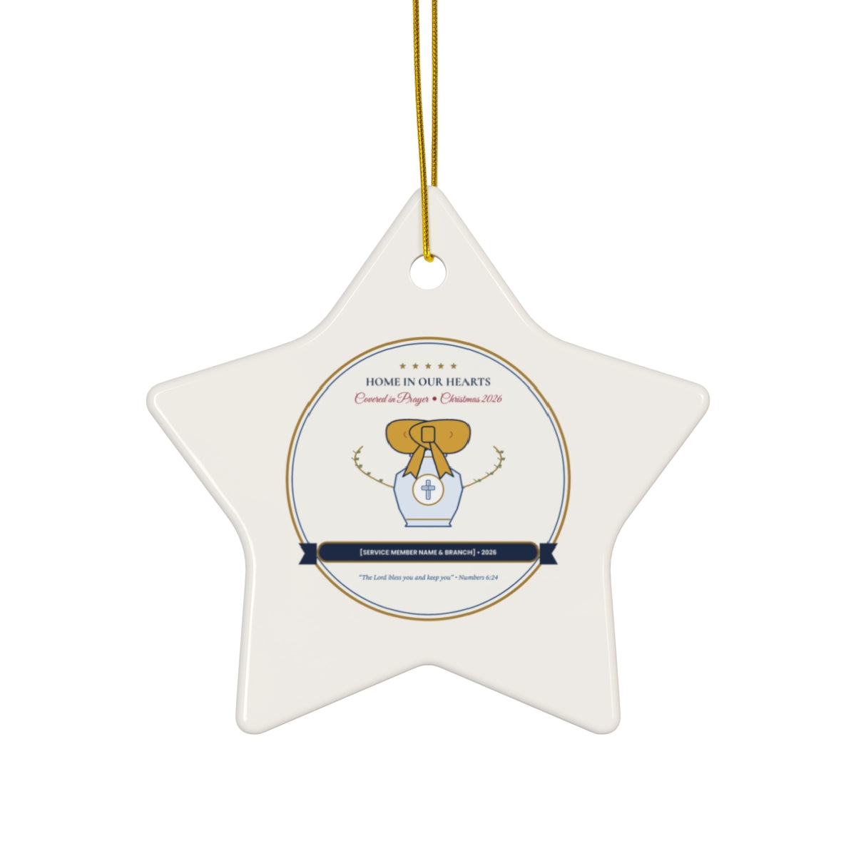 Personalized Home in Our Hearts Christmas 2026 Military Family Chinoiserie Ceramic Ornament Star Front
