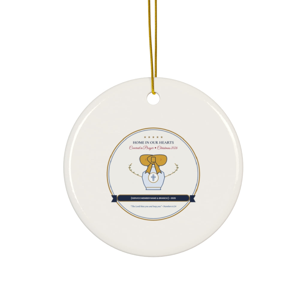 Personalized Home in Our Hearts Christmas 2026 Military Family Chinoiserie Ceramic Ornament Circle Front