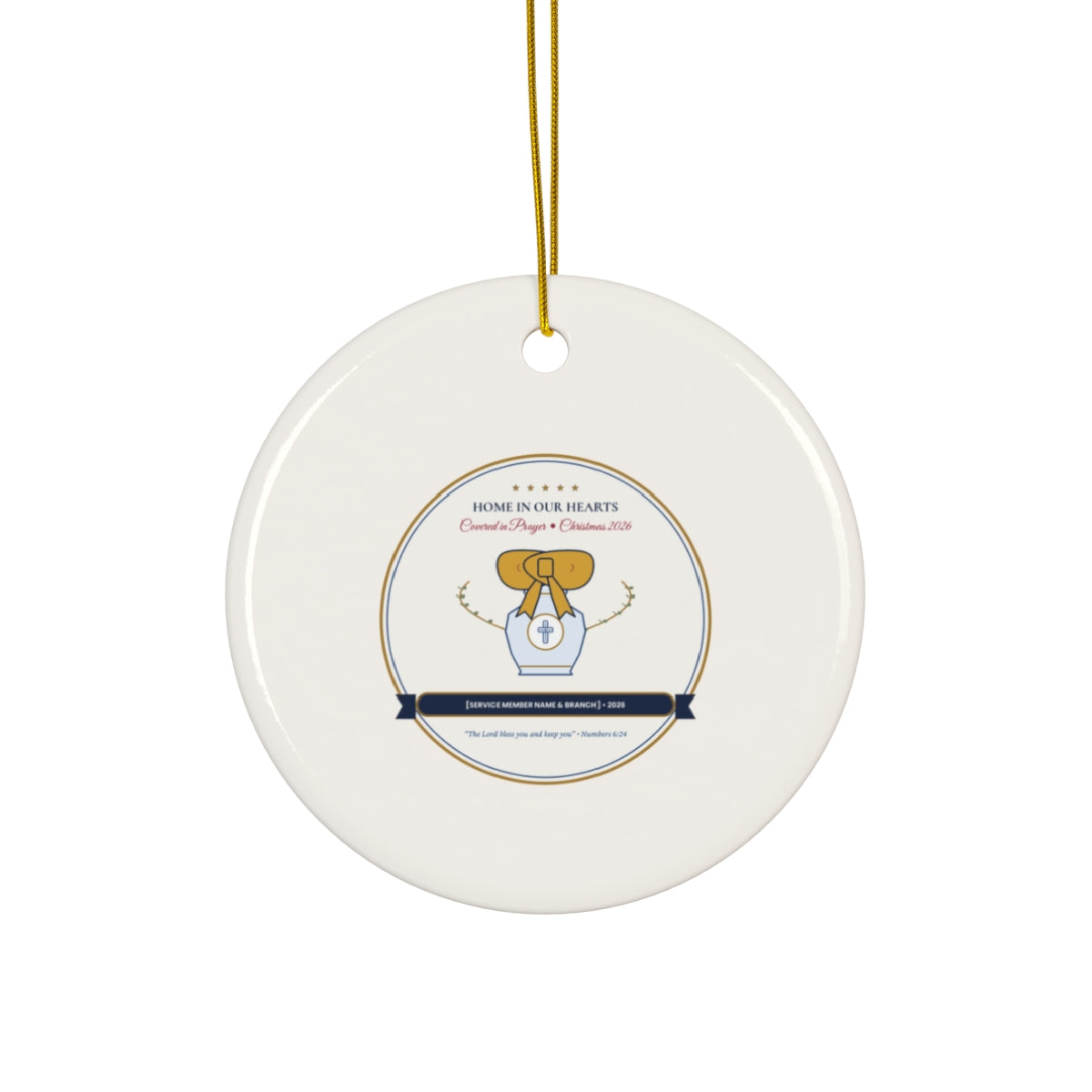 Personalized Home in Our Hearts Christmas 2026 Military Family Chinoiserie Ceramic Ornament Circle Front